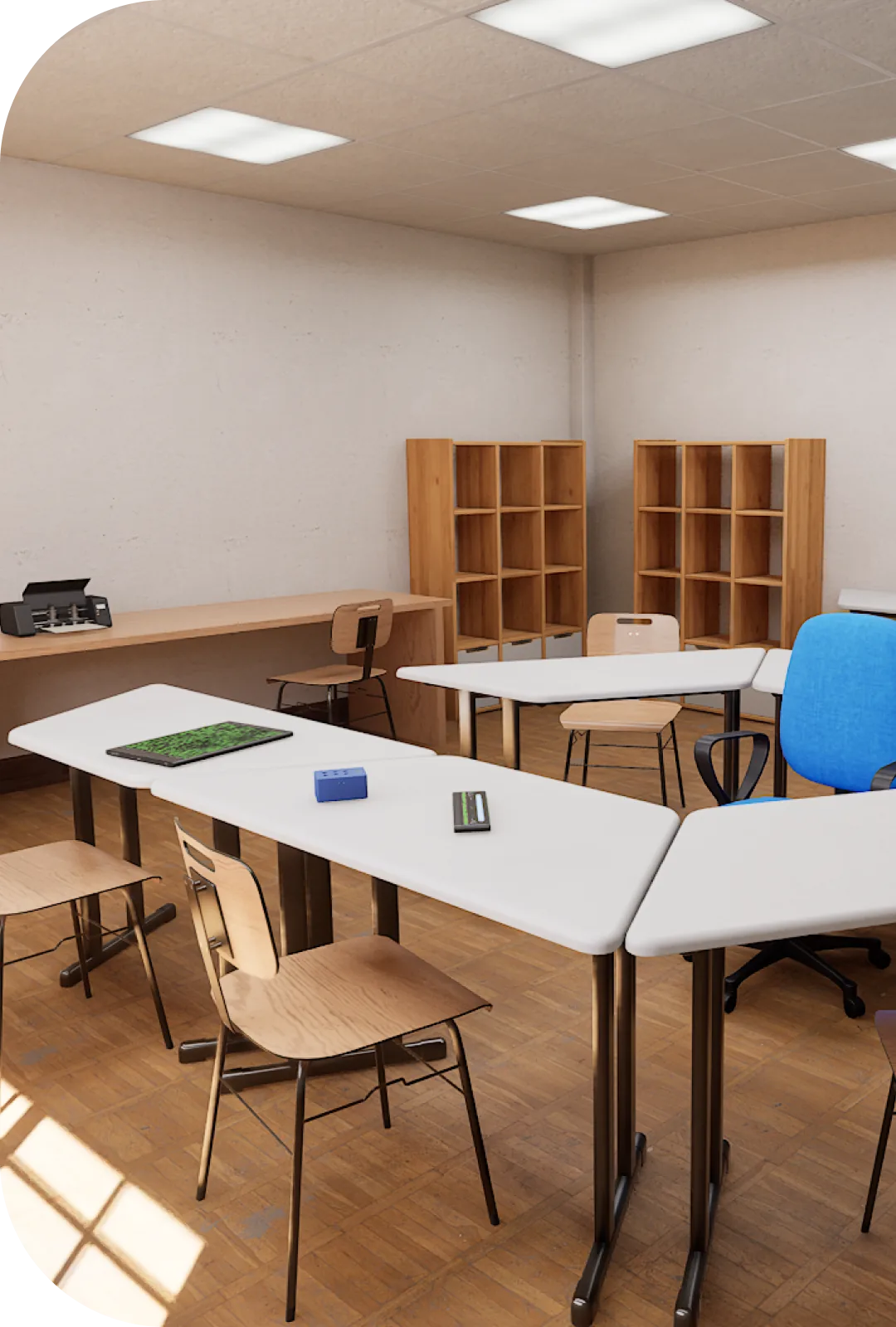 Sala de aula inclusiva com estudantes usando tecnologia Braille